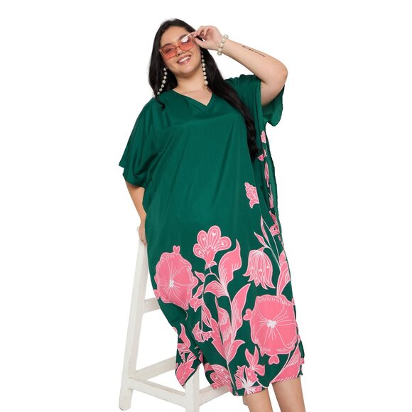 Gypsie Blu Floral Printed Caftan Dress for Women Comfy Loose Maxi Dresses - Picture 8 of 8